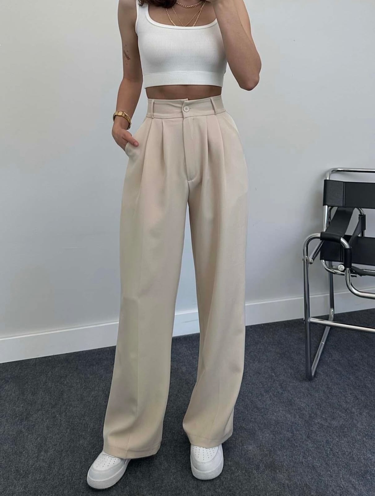 Cream palazzo pants