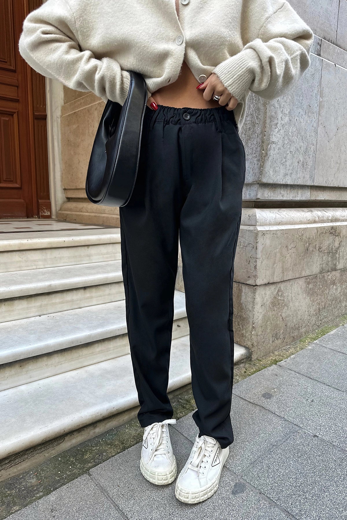 Black trousers with elastic waist