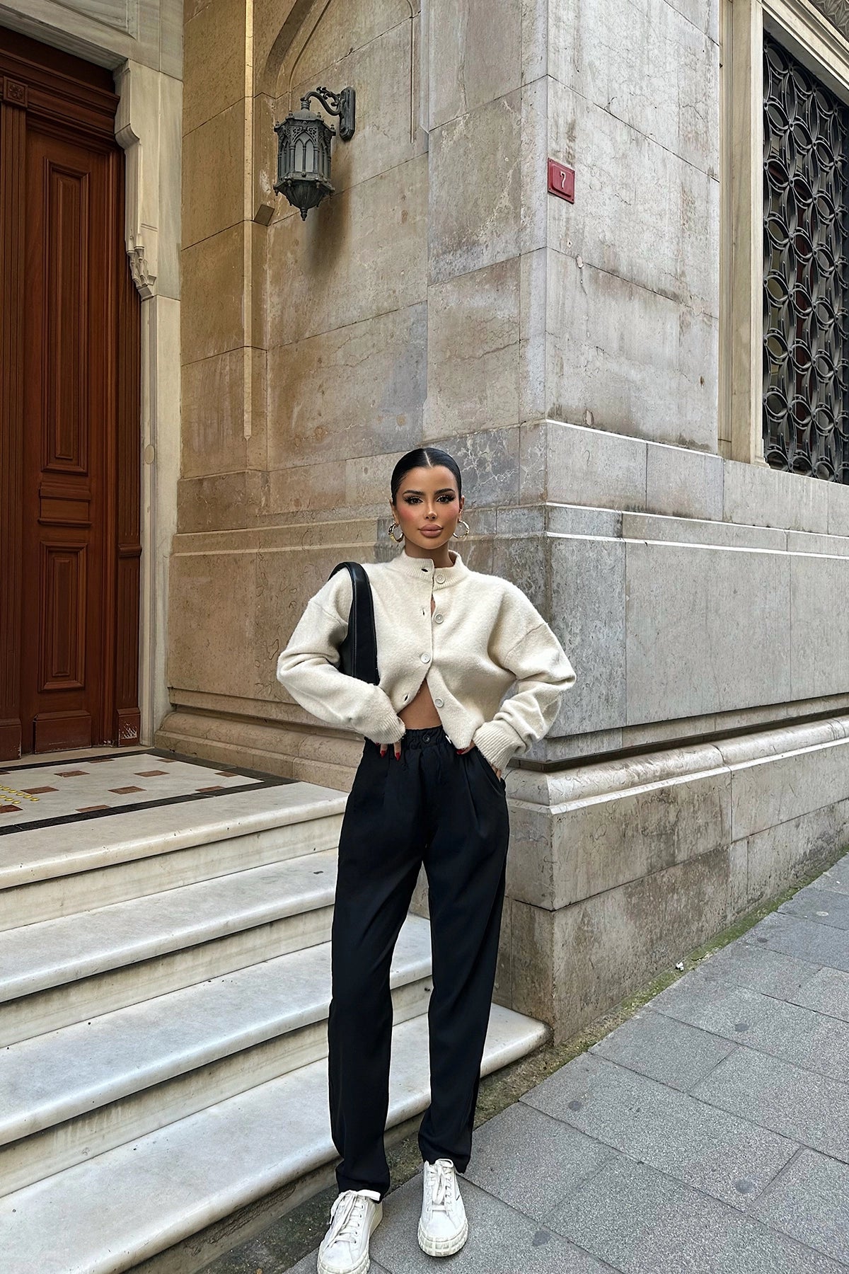 Black trousers with elastic waist