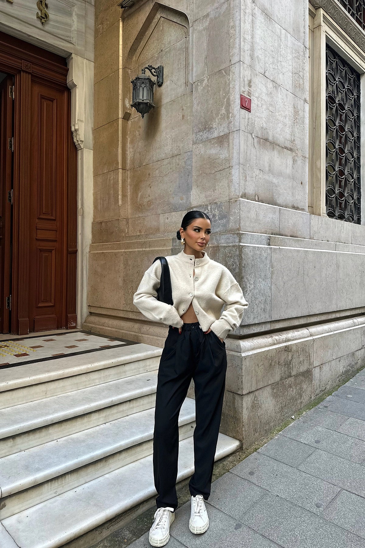 Black trousers with elastic waist