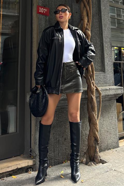 TAYLOR black faux leather jacket