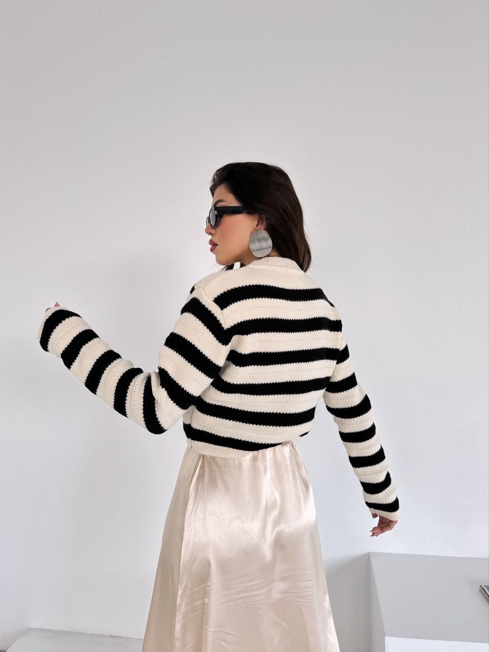 Black and white striped cardigan