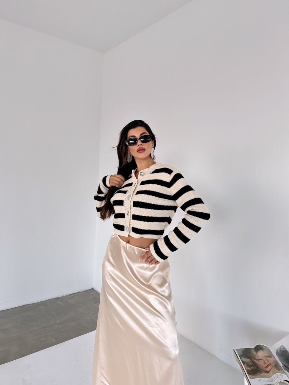 Black and white striped cardigan