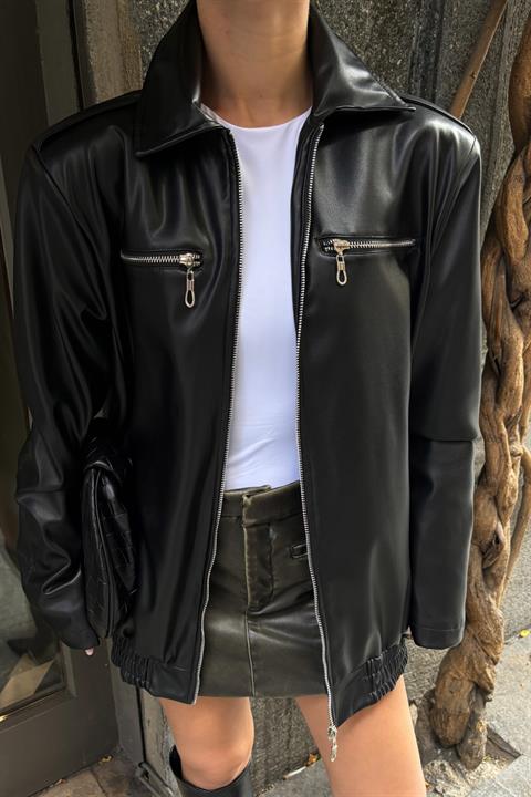 TAYLOR black faux leather jacket