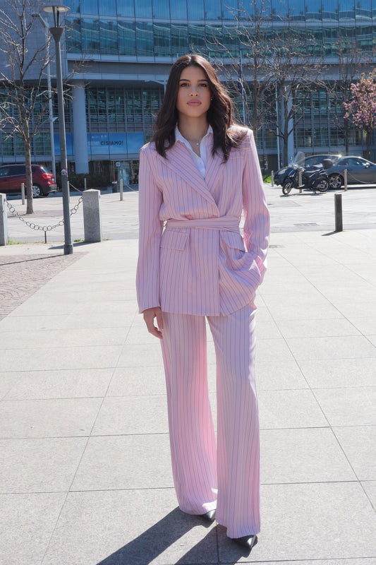 Tailleur gessato rosa