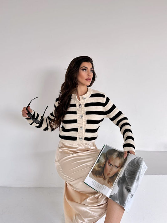 Black and white striped cardigan